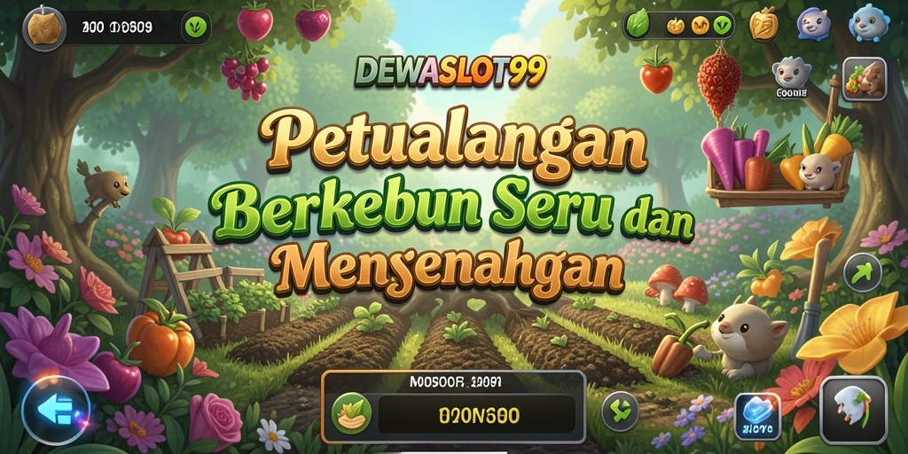 Gameplay DEWASLOT99 menampilkan kebun subur dan aktivitas bertani.
