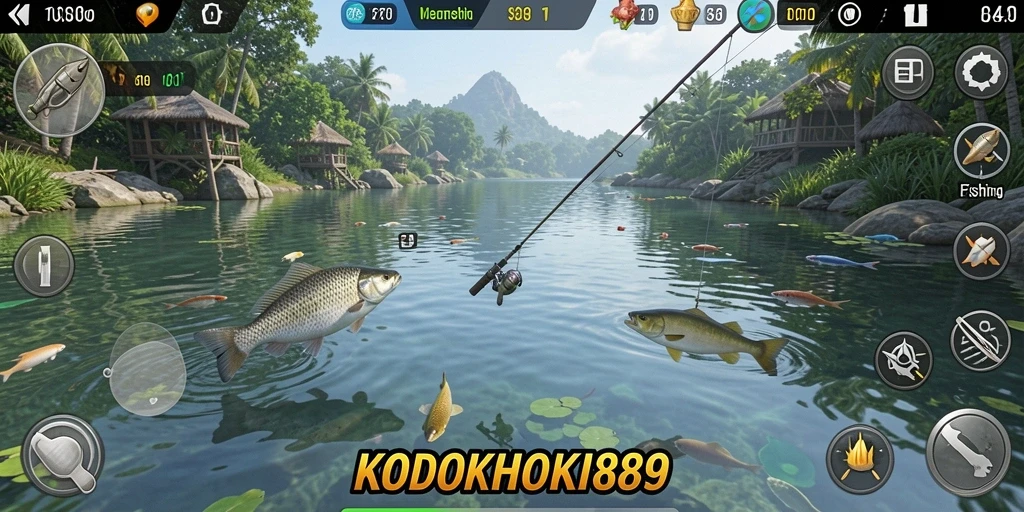 Screenshot gameplay KODOKHOKI889 yang menampilkan pengalaman memancing yang seru.