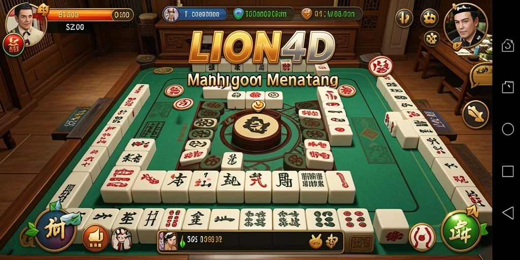 Screenshot gameplay LION4D menampilkan ubin Mahjong yang berwarna-warni.
