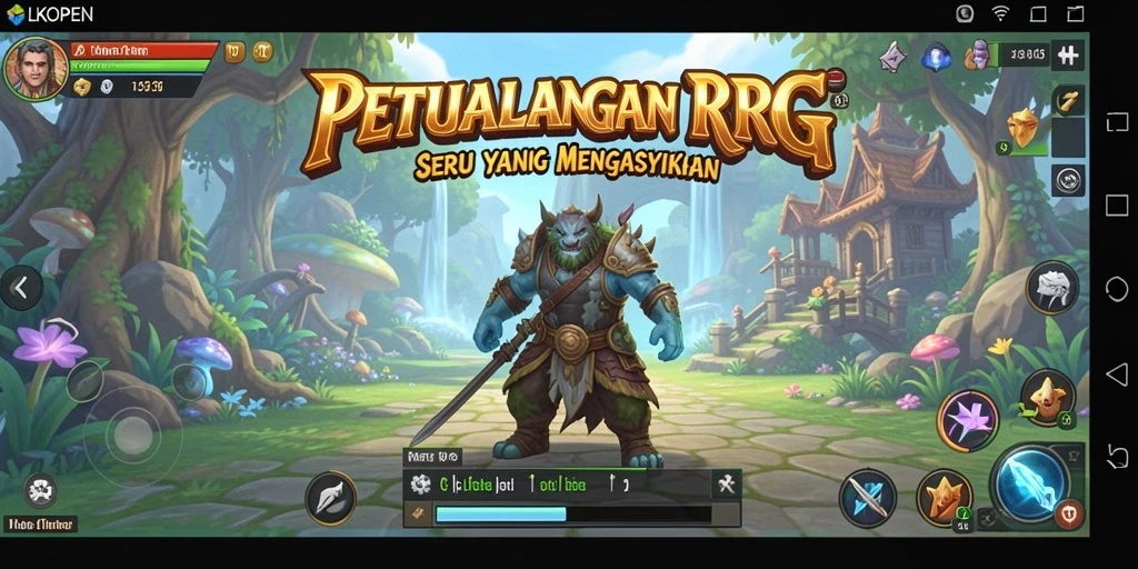 Screenshot utama LKOPEN menampilkan aksi pertempuran yang mendebarkan dalam dunia RPG.