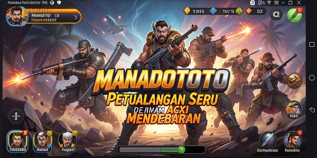 Tangkapan layar utama MANADOTOTO menunjukkan aksi gameplay yang penuh semangat dan tantangan.