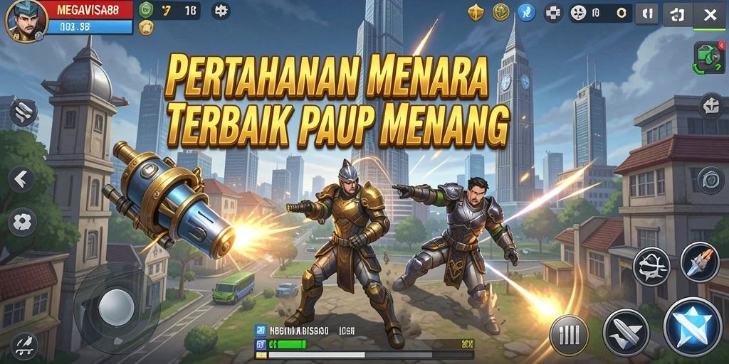 Tampilan gameplay menara pertahanan yang mendebarkan di MEGAVISA88.