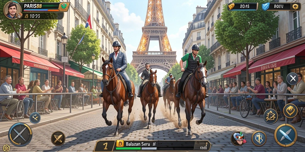Screenshot gameplay PARIS88 menampilkan balapan seru di jalanan Paris.