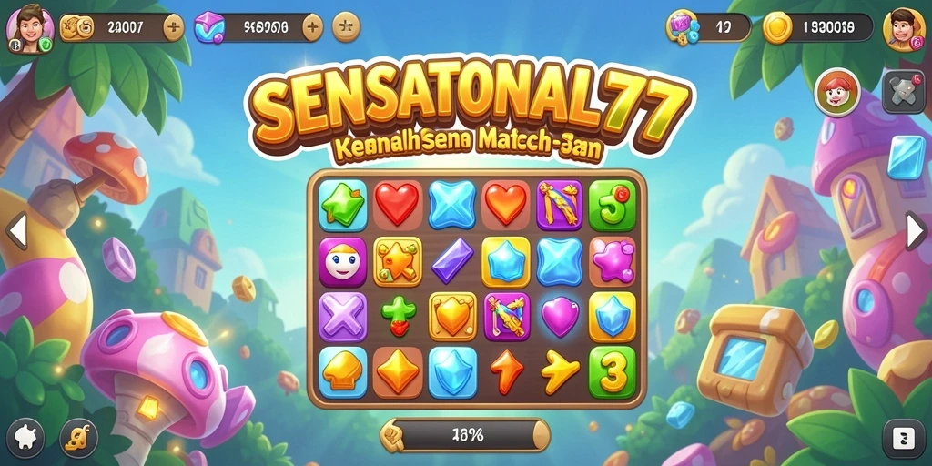 Tampilan gameplay menarik dalam SENSATIONAL77 dengan kombinasi warna-warni di Match-3.
