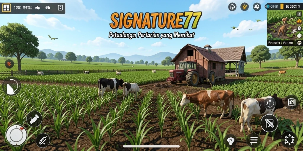 Tampilan menakjubkan gameplay SIGNATURE77 yang menampilkan kegiatan pertanian.