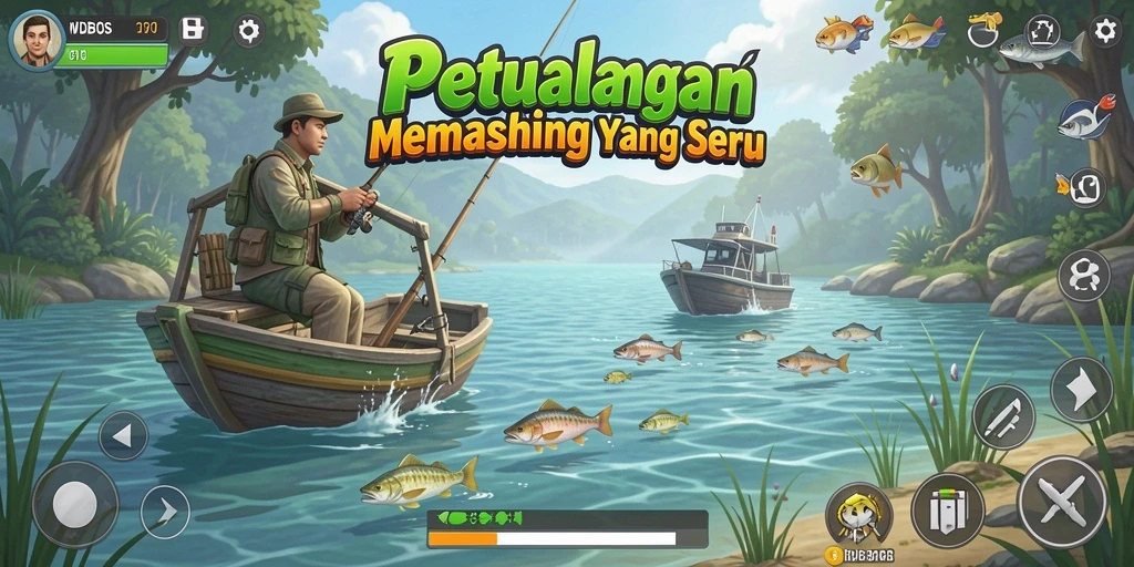 Screenshot gameplay WDBOS dengan suasana memancing yang memukau.